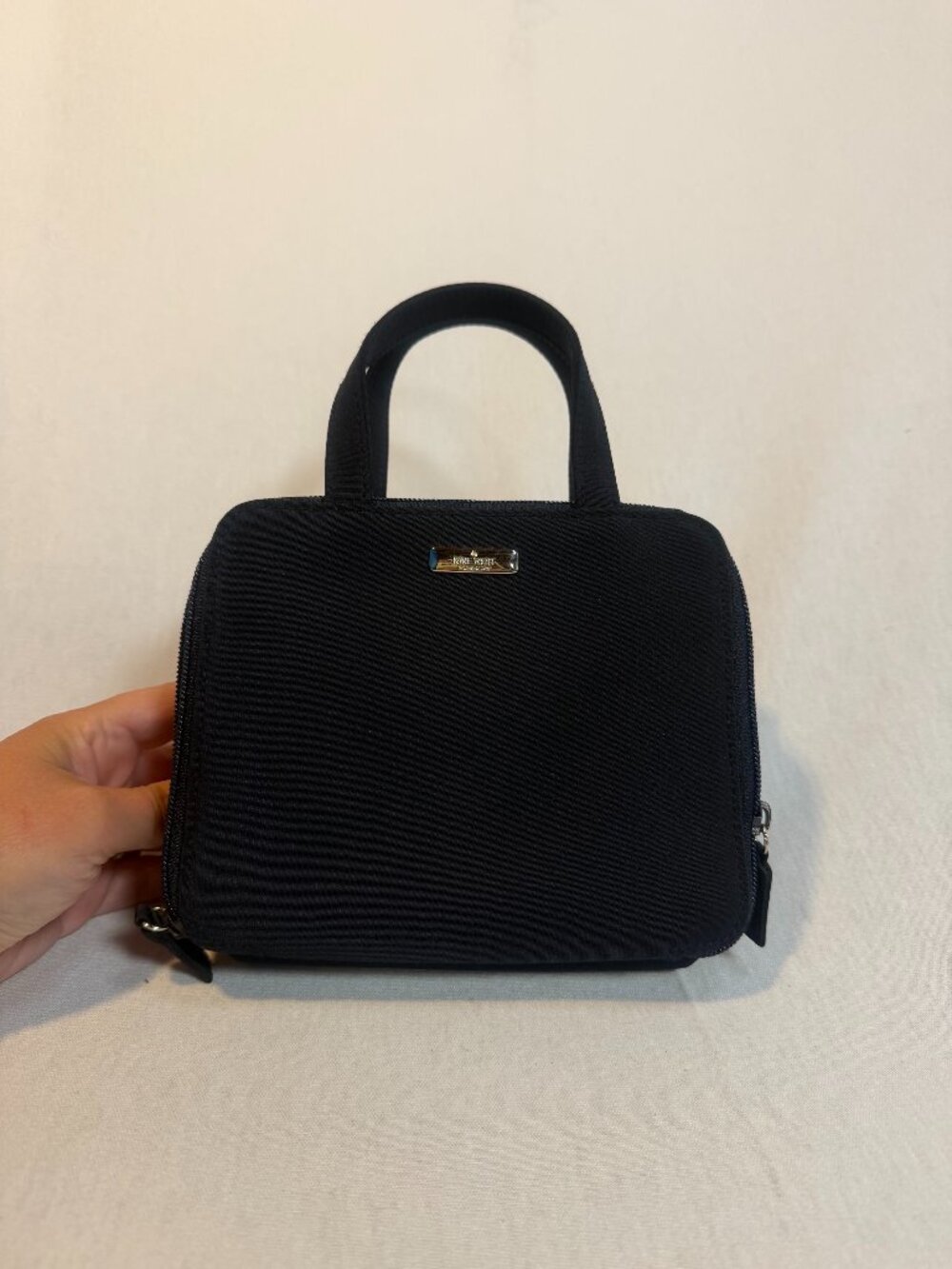 Nine West Vintage Mini Crossbody Bag Navy Nylon Canvas Double Zip Top Handle Y2K